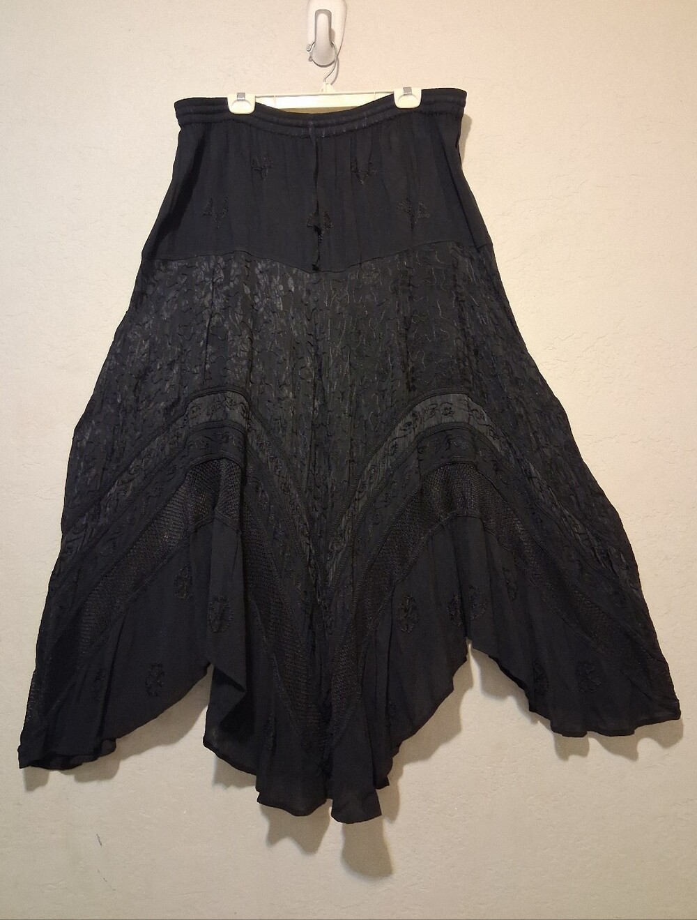 Victorian Style Black Tiered Skirt Embroidered Handkerchief Renaissance
